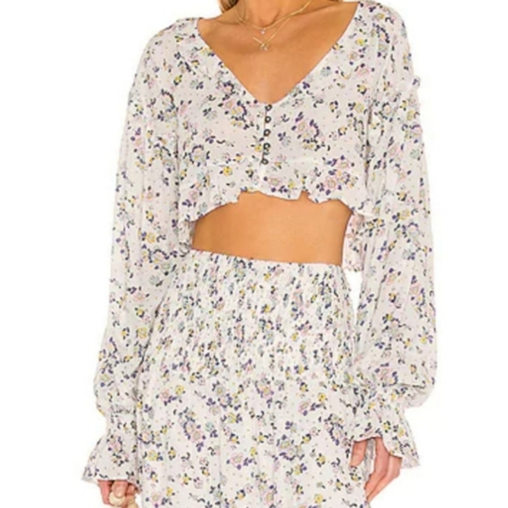 Free People The Secret Garden Scoop Neck Floral Long Blouson Sleeve OB1575811 SP
